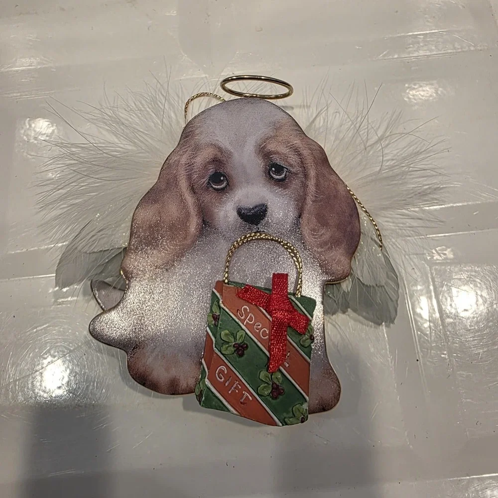 The Bradford Editions Heavenly Waggn Tails‎ Angel Dog Porcelain Ornaments 4pc